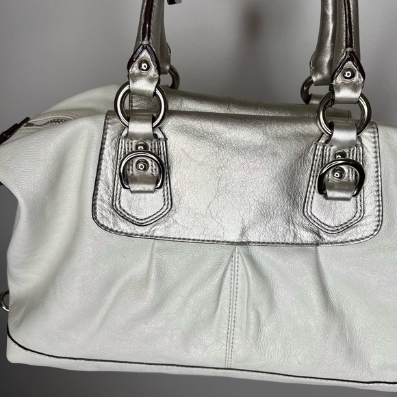 RARE Coach Ashley Leather Satchel White and Silver with Strap - Picture 6 of 9